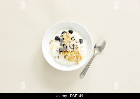 Joghurt Apfel Heidelbeeren Sonnenblumen Samen Stockfoto