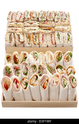 Große Wickel und Ciabatta Sandwich Auswahlboxen Stockfoto