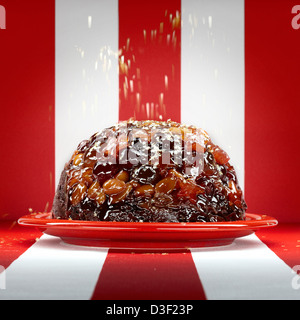 Christmas Pudding rote weiße Streifen Stockfoto