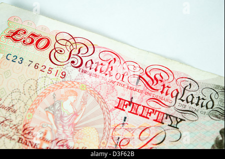 Nahaufnahme Foto von einem britischen fünfzig Pfund-Banknote. Stockfoto