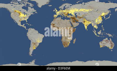 Weltkarte zeigt Dürregebiete Stockfoto