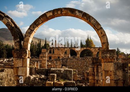 Ruinen von den Umayyaden Stadt von Ayn Gerrha stammt aus dem 8. Jahrhundert n. Chr. in Anjar, Beqaa Tal, Libanon. UNESCO-Welterbe. Stockfoto