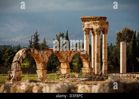 Ruinen von den Umayyaden Stadt von Ayn Gerrha stammt aus dem 8. Jahrhundert n. Chr. in Anjar, Beqaa Tal, Libanon. UNESCO-Welterbe. Stockfoto