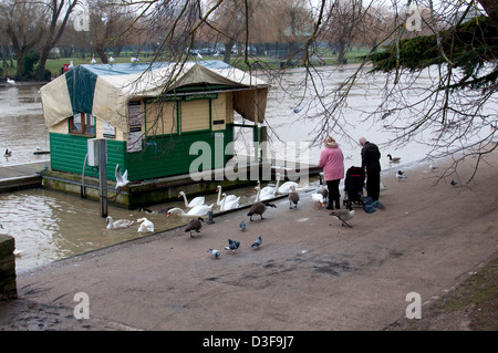 Menschen, die Fütterung der Vögel im Winter, London, UK Stockfoto