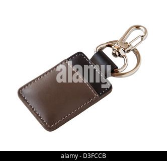 Leder Schlüsselanhänger isoliert auf weißem Hintergrund Stockfoto