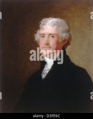 Gilbert Stuart, Thomas Jefferson, amerikanischer, 1755-1828, c. 1821, Öl auf Holz Stockfoto