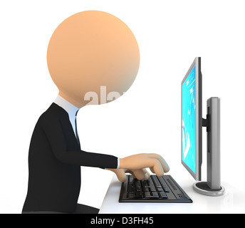 3D Charakter arbeiten am Computer. Stockfoto