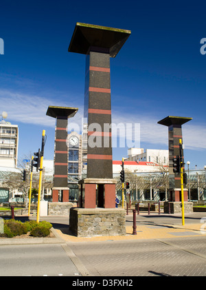 Wachner Ortsbild, die Uhr und Dee Street Turmspitzen, Invercargill, Neuseeland Stockfoto