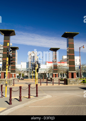 Wachner Ortsbild, die Uhr und Dee Street Turmspitzen, Invercargill, Neuseeland Stockfoto