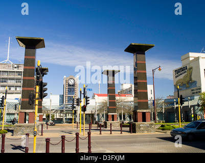 Wachner Ortsbild, die Uhr und Dee Street Turmspitzen, Invercargill, Neuseeland Stockfoto