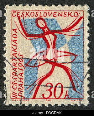 Tschechoslowakei - ca. 1965: Eine Briefmarke gedruckt in der Tschechoslowakei gewidmet III Spartakiade in Prag, ca. 1965. Stockfoto