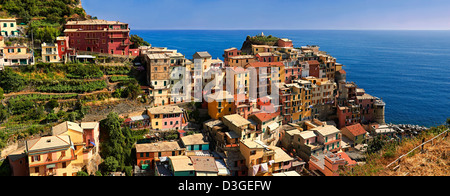 Foto von der Fischerei Hafen von Manarola, Nationalpark Cinque Terre, Ligurien, Italien Stockfoto