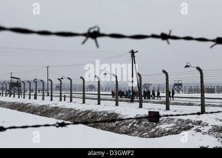 Stacheldraht und Zäune des KZ Birkenau (Auschwitz II) in Oswiecim in Polen. Stockfoto