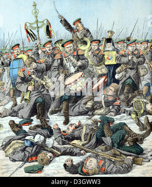 Schlacht am Yalu-Fluss (31. April-1. Mai 1904) Russo-Japanischer Krieg. Vintage Illustration oder Gravur Stockfoto