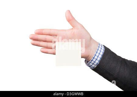 Leere Memo Notiz geklebt, männliche hand Stockfoto