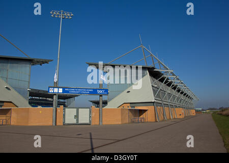 Colchester United Fußballstadion Weston Häuser Community Stadium genannt. -Redaktionelle Nutzung nur Stockfoto