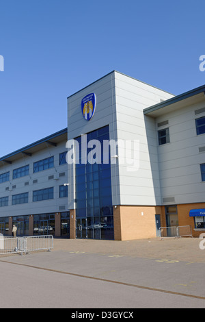 Colchester United Fußballstadion Weston Häuser Community Stadium genannt. -Redaktionelle Nutzung nur Stockfoto