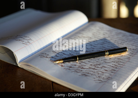 Open Sie Journal Notebook und Füllfederhalter Stockfoto