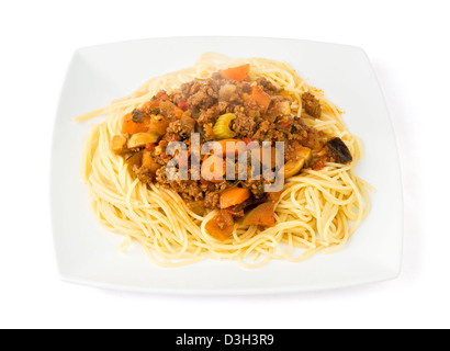 Teller mit frisch zubereiteten Spaghetti alla Bolognese Stockfoto