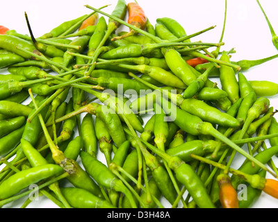 Grüne Vögel eye Chillies Haufen aus Thailand Stockfoto