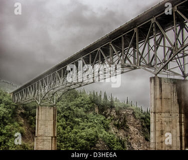 26. Juni 2012 - Denali Borough, Alaska, Vereinigte Staaten - eine Brücke über den Nenana River im Denali National Park, dem George Parks Highway entlang der Route der Alaska Railroad verbinden. (Kredit-Bild: © Arnold Drapkin/ZUMAPRESS.com) Stockfoto