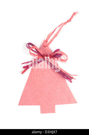 Weihnachtskarte mit Weihnachtsbaum-Label auf weiß Stockfoto