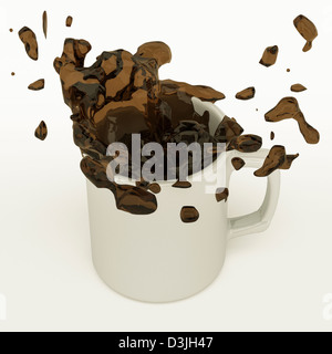 Verschütteter Kaffee aus einem Abwurf Becher mit Splash, 3d Render. Stockfoto