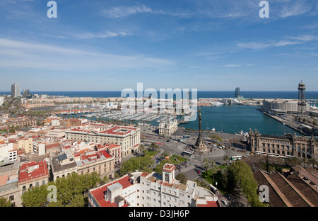 Luftaufnahme des Maremagnum Marina in der Innenstadt von Barcelona Stockfoto