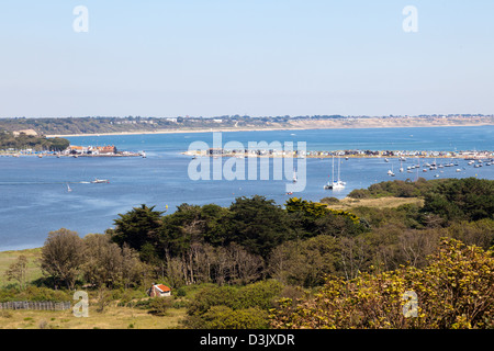 Die Mudeford Sandspit vom Hengistbury Head. Stockfoto