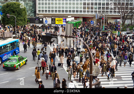 Shibuya Crossing Scramble aus der beliebten Starbucks, Tokyo, Japan Stockfoto