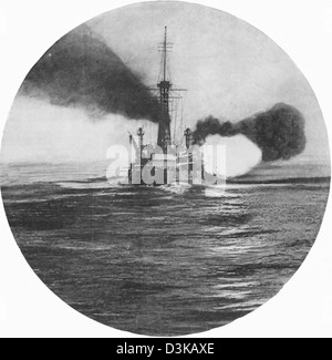 Schlachtschiff USS New York feuert Breitseiten in der Nähe von Guantanamo Bay im Jahre 1917 Stockfoto