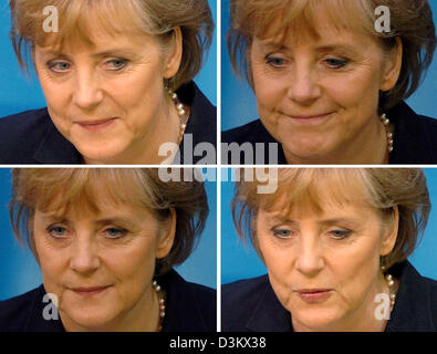 (Dpa) - das kombinierte Bild zeigt Angela Merkel, Vorsitzende der Christlich Demokratischen Union (CDU) und Kanzlerkandidat der CDU Party Hauptsitz in Berlin, Sonntag, 18. September 2005. Foto: Kay Nietfeld Stockfoto