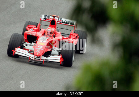 (Dpa) - das Bild zeigt deutsche Formel1 Rennfahrer Michael Schumacher Ferrari im dritten Training der Formel ein Grand Prix von Brasilien auf der Interlagos Rennstrecke in Sao Paulo, Brasilien, 24. September 2005. Foto: Gero Breloer Stockfoto