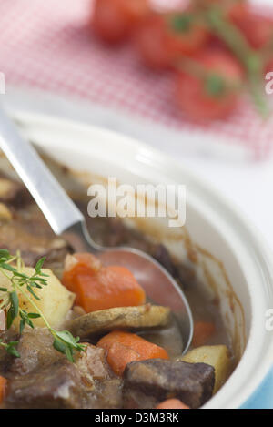Schöne herzhafte Rindfleisch Eintopf mit Kartoffeln, Karotten und Pilze Stockfoto