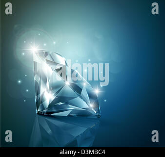 Glänzende Diamanten mit funkelt auf blauem Hintergrund Stockfoto