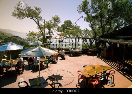 Die historische und allseits beliebten Restaurant Nepenthe nimmt eine Big Sur Klippe mit Blick auf den Pazifik, Kalifornien, USA Stockfoto