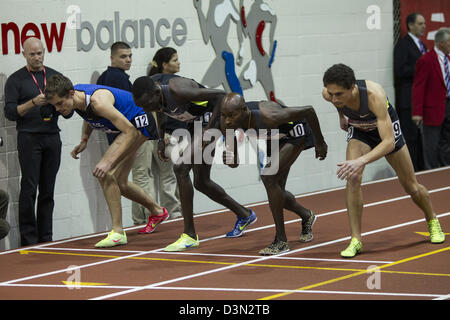 Bernard Lagat, Gewinner von zwei Meile der Männer bei den 2013 Millrose Games. Stockfoto