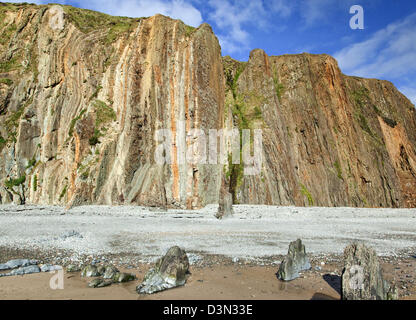 Coraliferous Felsen Spalten der drei Schornsteine, im Küstenort auf Marloes Sands Pembrokeshire Coast National Park anzeigen Stockfoto