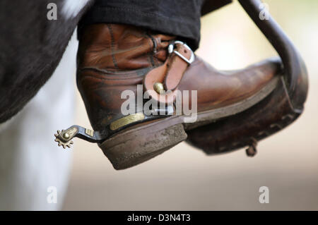 Wahlitz, Deutschland, symbolische Foto, Stiefel Westernreiten mit Sporen Stockfoto