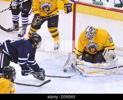 Quinnipiac University Vs UCONN Eishockey Spiel Action. 22.02.2013. Quinnipiac schaffte es auf den nationalen Meisterschaften im Jahr 2013 Stockfoto