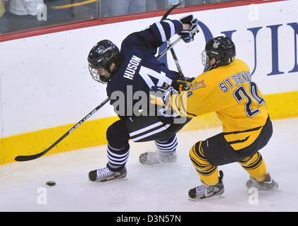 Quinnipiac University Vs UCONN Eishockey Spiel Action. 22.02.2013. Quinnipiac schaffte es auf den nationalen Meisterschaften im Jahr 2013 Stockfoto