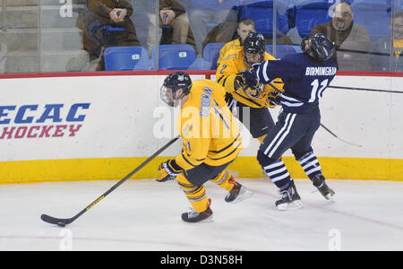 Quinnipiac University Vs UCONN Eishockey Spiel Action. 22.02.2013. Quinnipiac schaffte es auf den nationalen Meisterschaften im Jahr 2013 Stockfoto