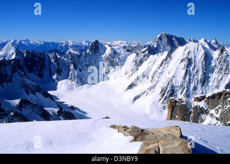 Argentiere Gletscher, Mont Blanc Bergmassiv, Savoyer Alpen, Frankreich. Stockfoto