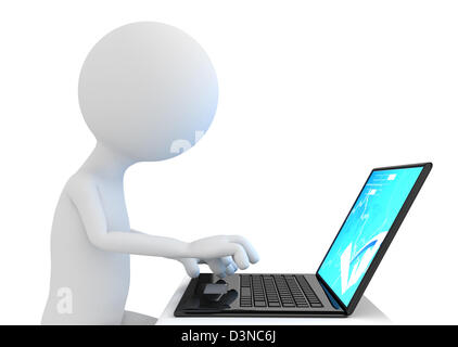 3D Charakter arbeiten am Computer. Stockfoto