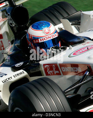 Britische Formel1-Fahrer Jenson Button Honda F1 Racing Team in Aktion während des Qualifying Session auf dem Albert Park Street Circuit in Melbourne, Australien, Samstag, 1. April 2006. Die Australian Formula One Grand Prix findet hier am Sonntag, 02 April. Foto: Rainer Jensen Stockfoto