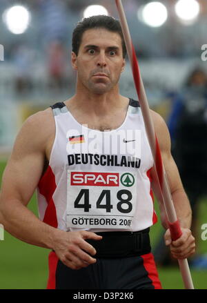 Deutsch Peter Esenwein ist während der Speer Finale bei der Leichtathletik-Europameisterschaft 2006 in Göteborg Ullevi-Stadion, Schweden, Mittwoch, 9. August 2006 abgebildet. Foto: Kay Nietfeld Stockfoto