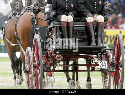 Das Bild zeigt zeigt eine Nahaufnahme des italienischen Carlo Mascheroni Quadriga während treibende Dressurprüfung bei den FEI World Equestrian Games 2006 in Aachen, Deutschland, Mittwoch, 30. August 2006. Die Spiele laufen seit dem 20. August und Ende September 3rd. Foto: Federico Gambarini Stockfoto