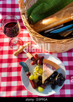 Picknick mit Trauben und Käse im Park. Stockfoto