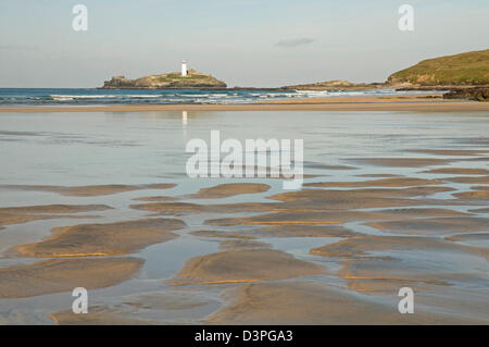 An der Küste North Cornwall St Ives Bay Blick nach Norden, bis zum Leuchtturm bei Godrevy Point Stockfoto