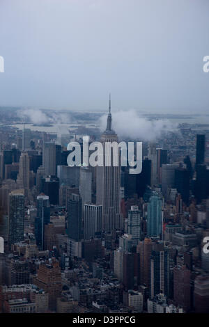 Das Empire State Building-Luftbild aus einem Hubschrauber Stockfoto